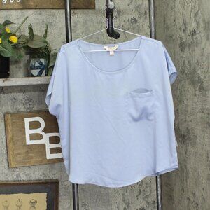 NEW State Of Day Womens Silk Touch Woven Pajama Shirt Top Eventide Blue XL